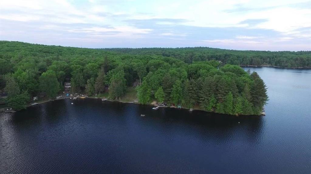 a view of a lake with a city