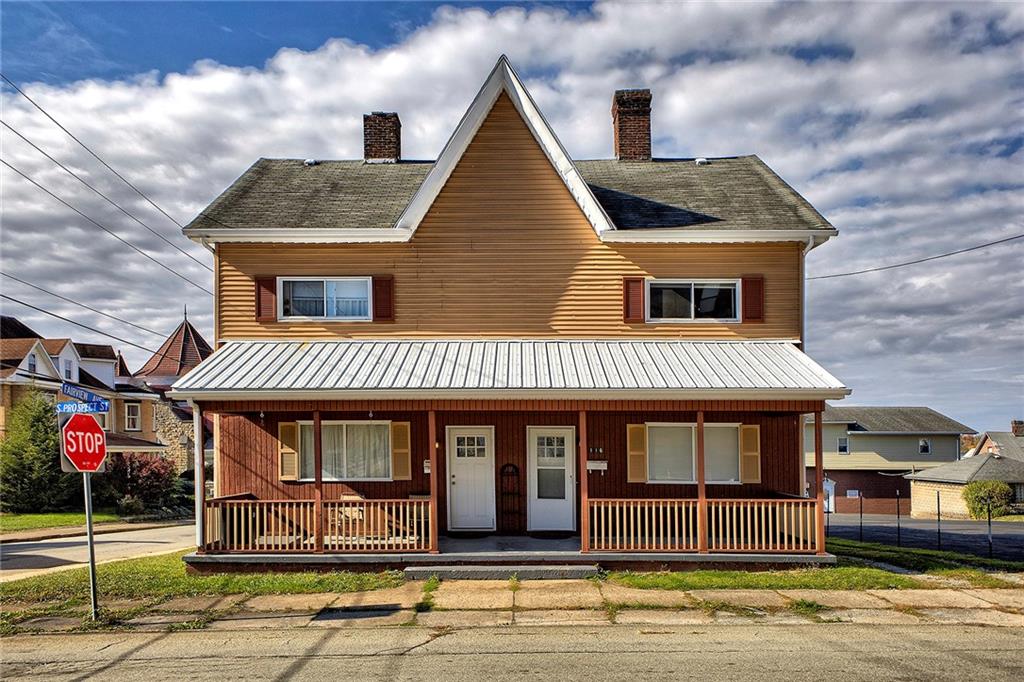 a front view of residential houses