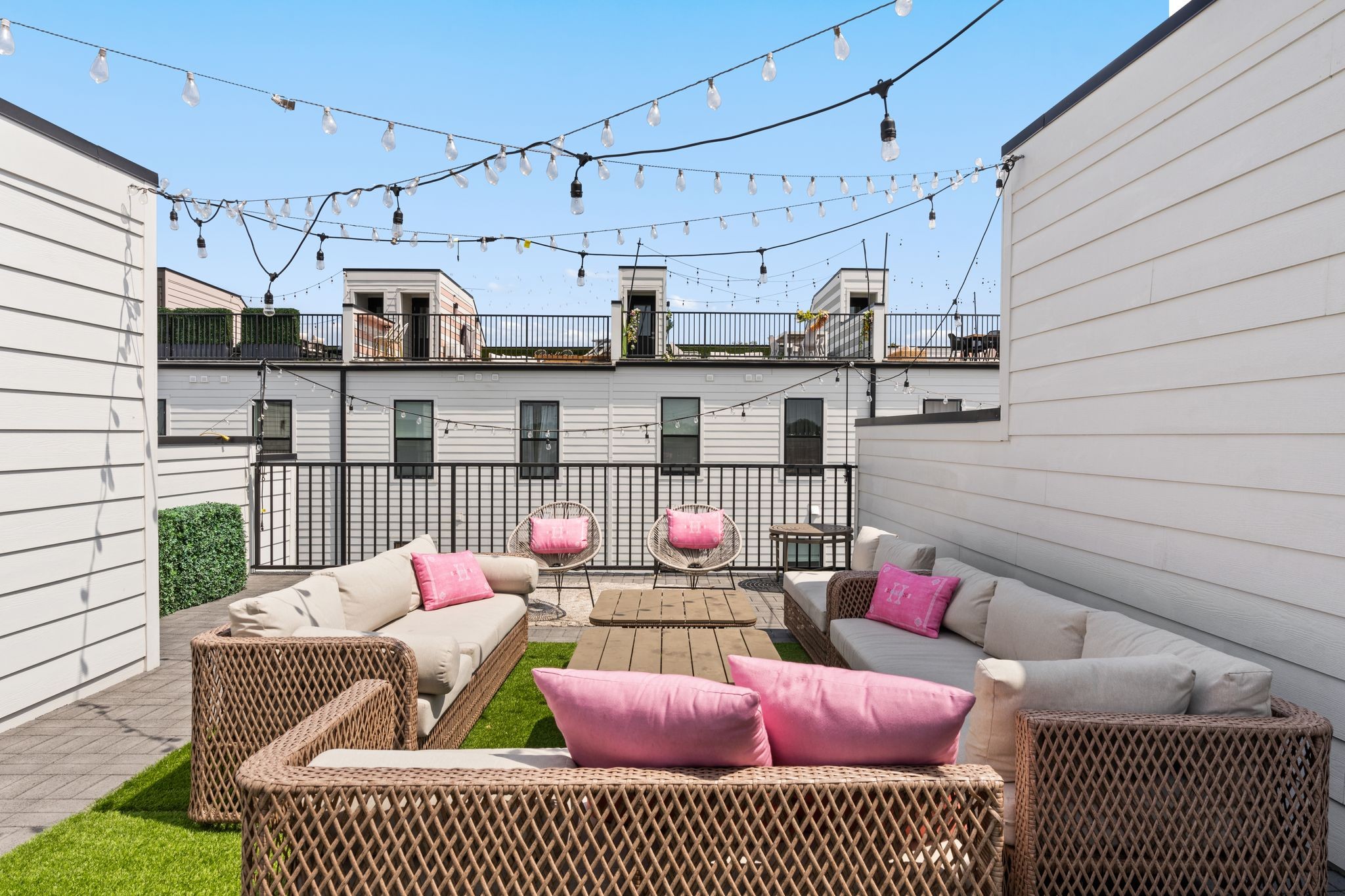 a view of a patio on the deck