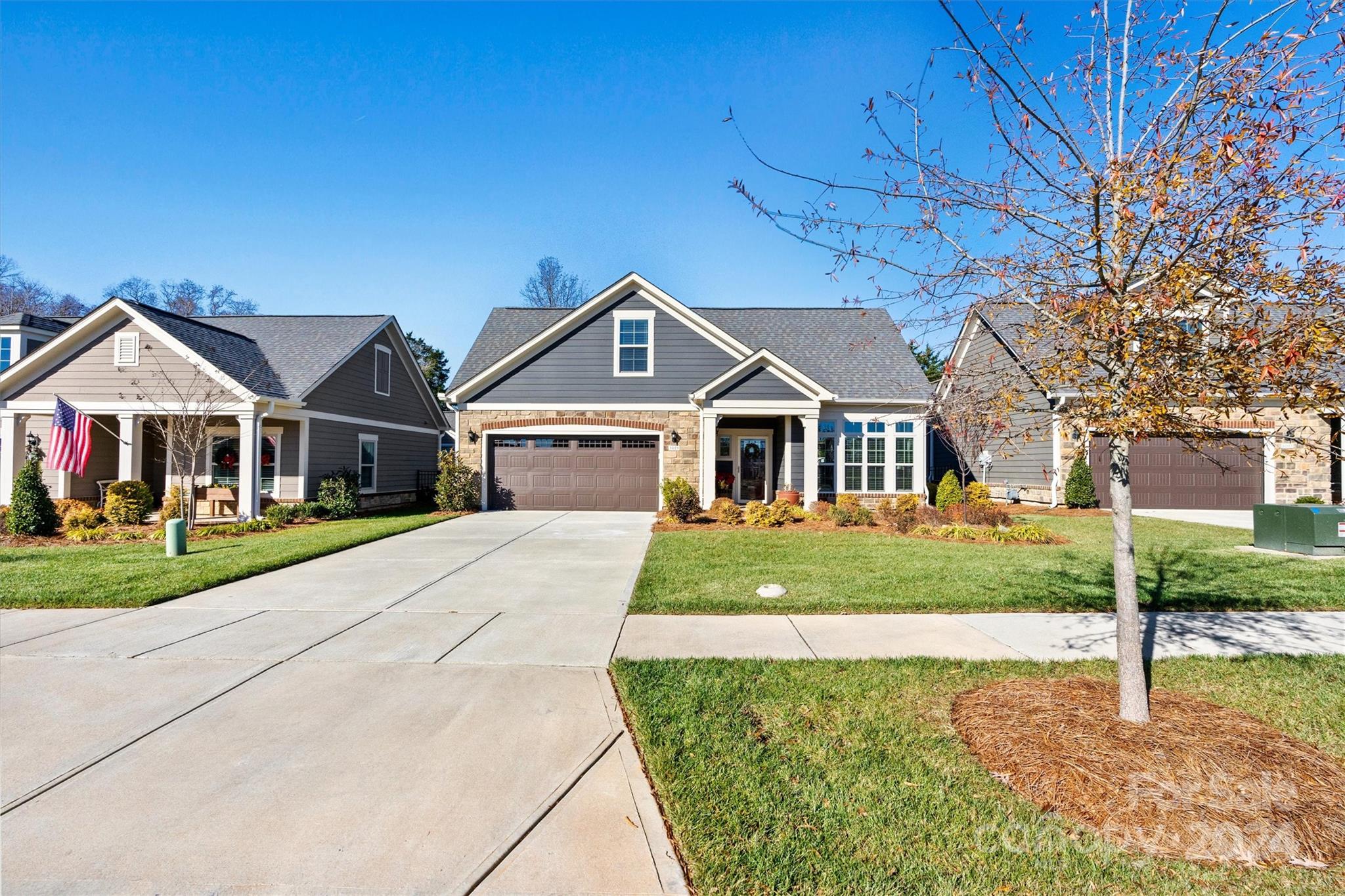 a front view of house with yard and green space