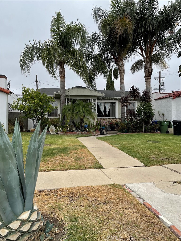 a front view of a house with garden and trees