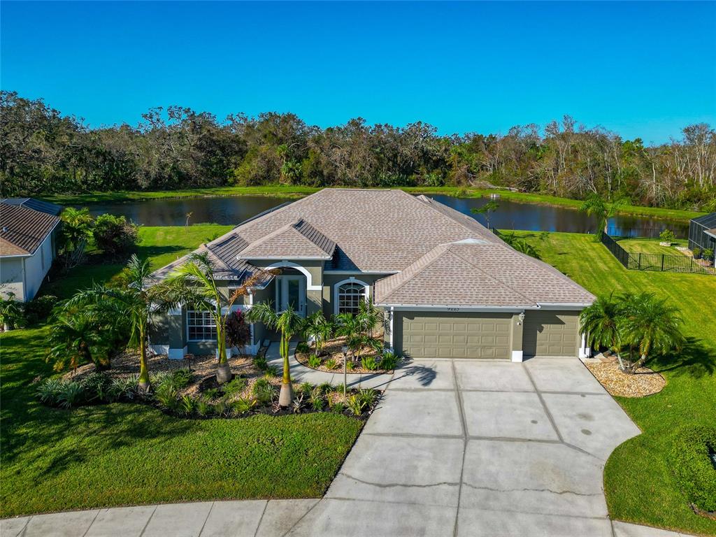 a aerial view of a house with garden