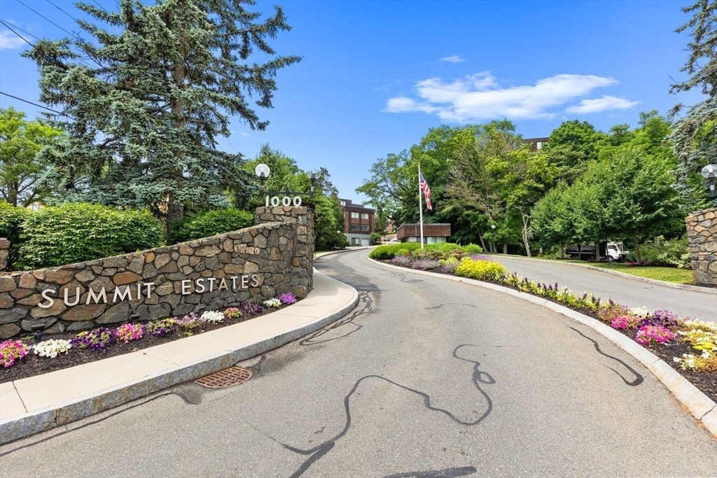 a view of street with flower garden