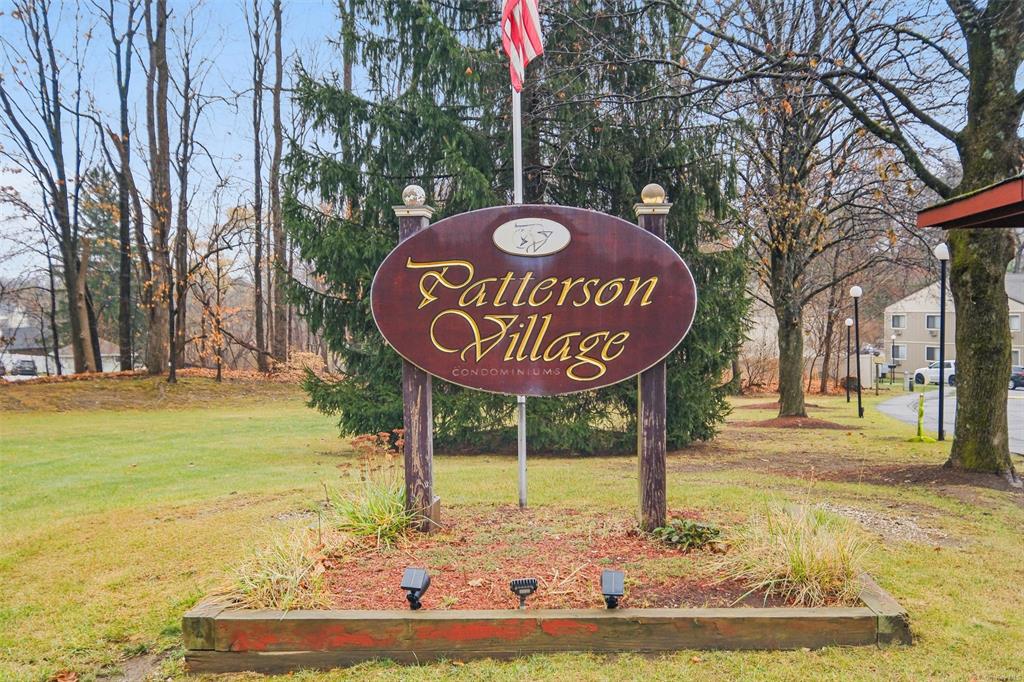 a view of a park with sign board