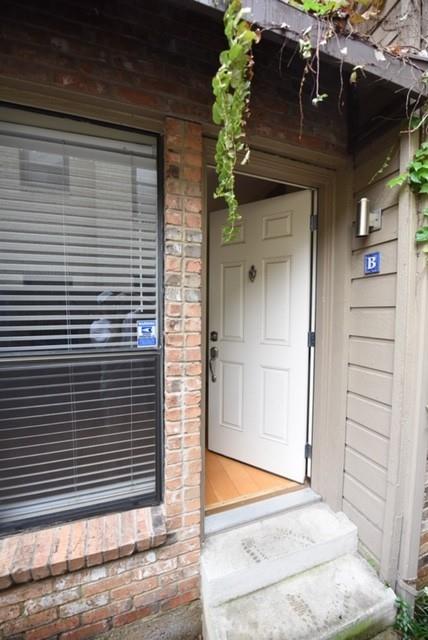 a view of front door and potted plants