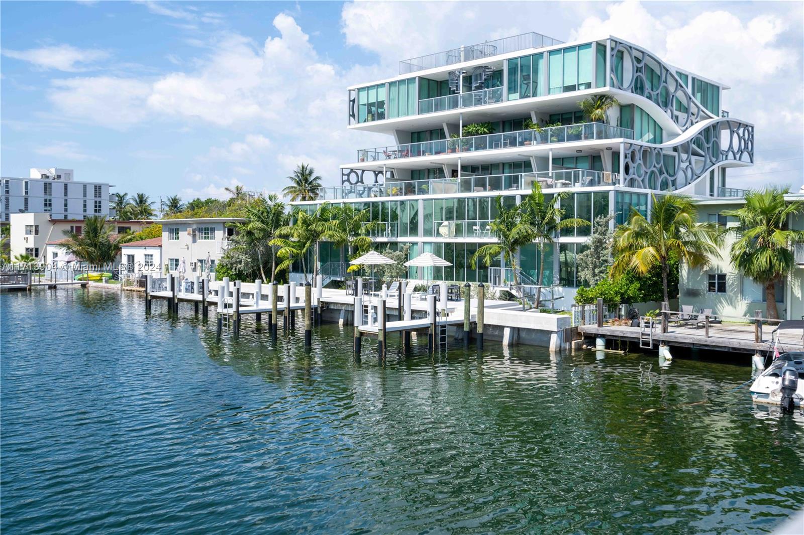 a view of a lake with building in front of it