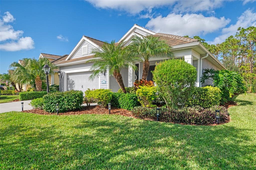 a view of a house with a yard and plants