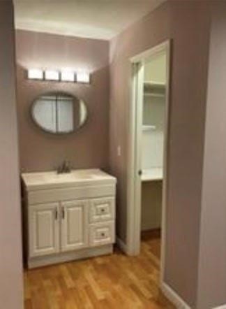 a bathroom with a sink a vanity and a mirror