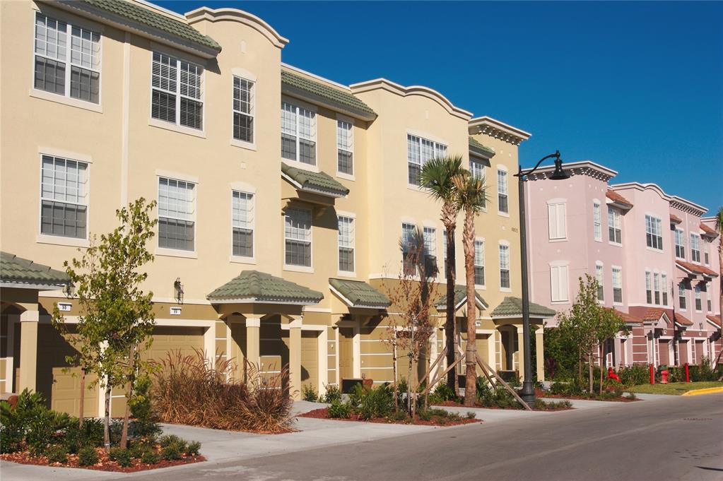 a front view of a building with street view