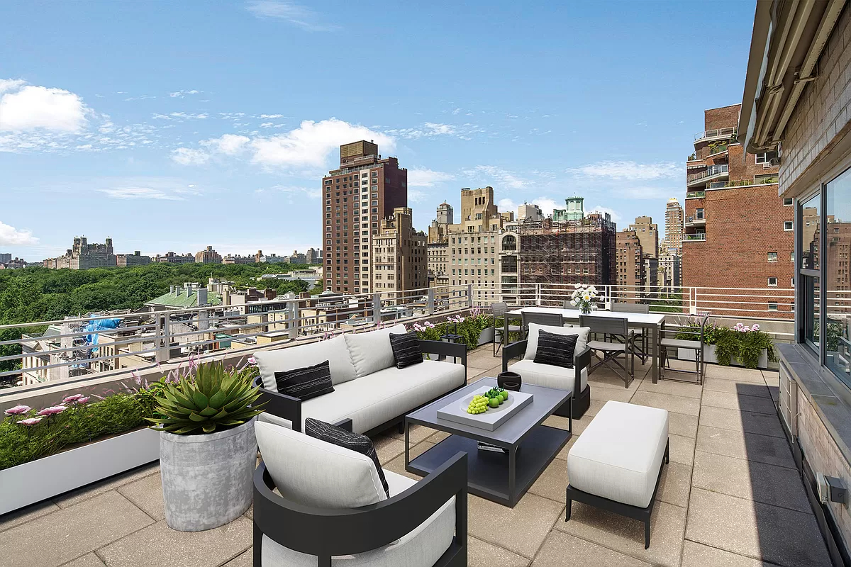 a view of a terrace with furniture