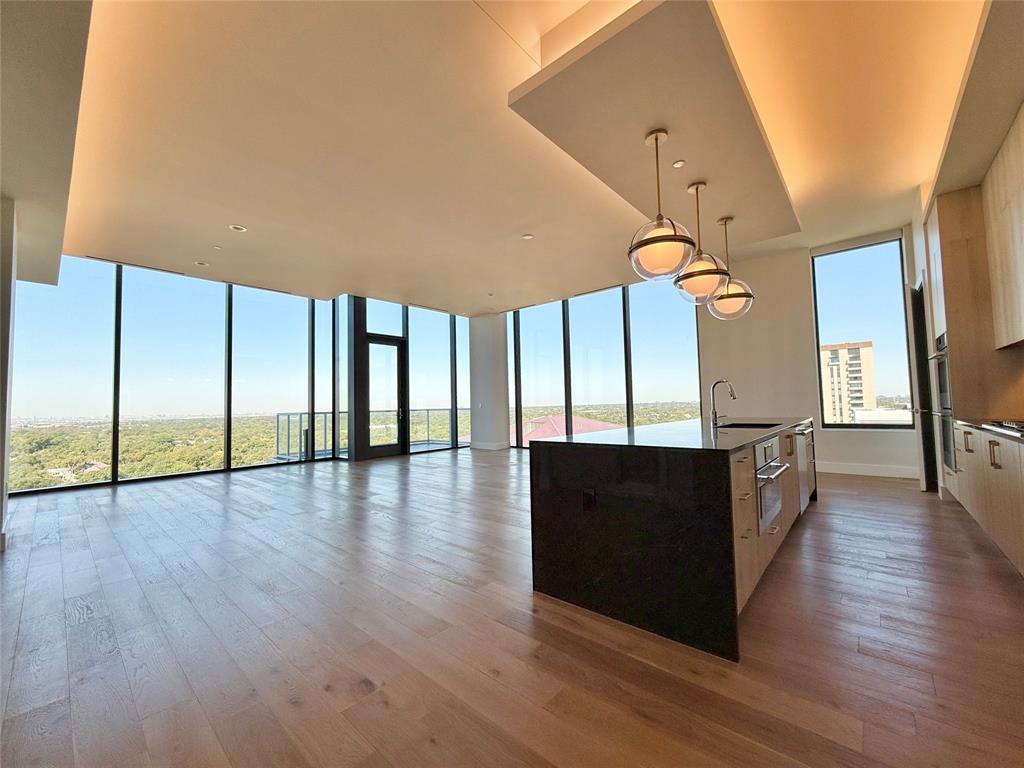 a view of large windows in a room