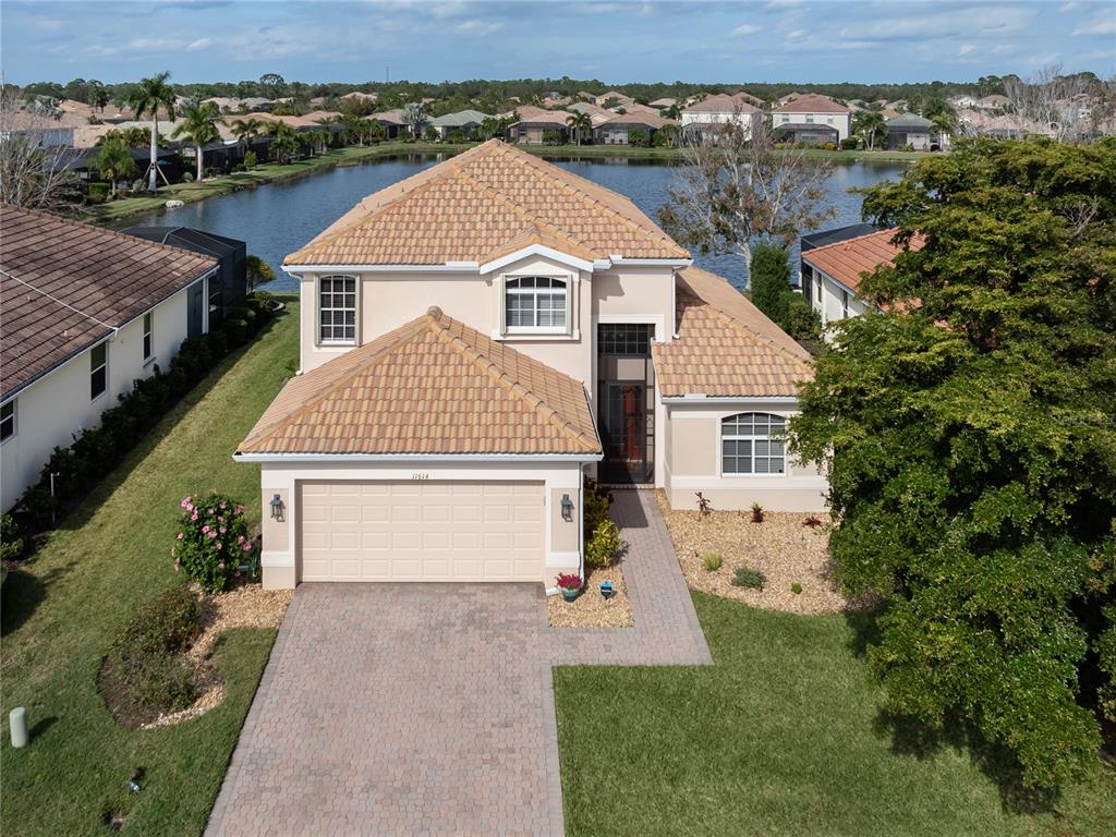 an aerial view of a house