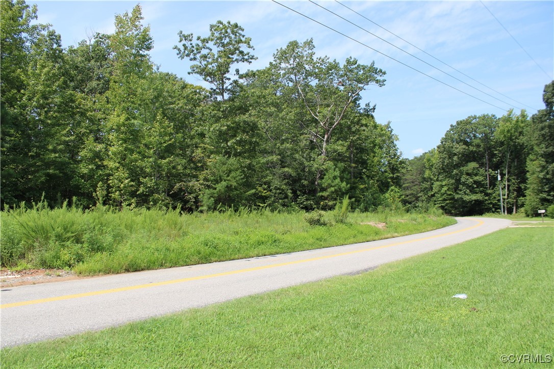 a view of a field of grass and trees