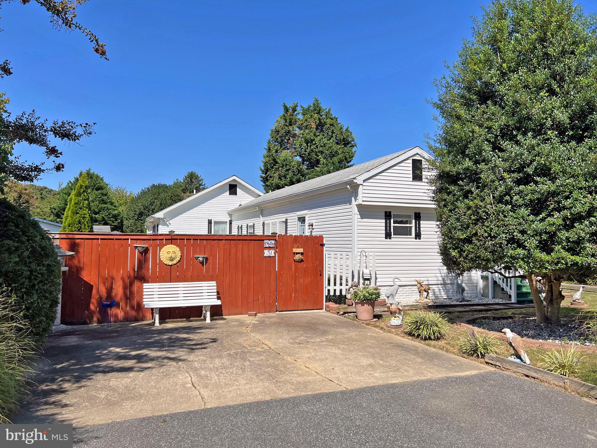 front view of a house with a patio