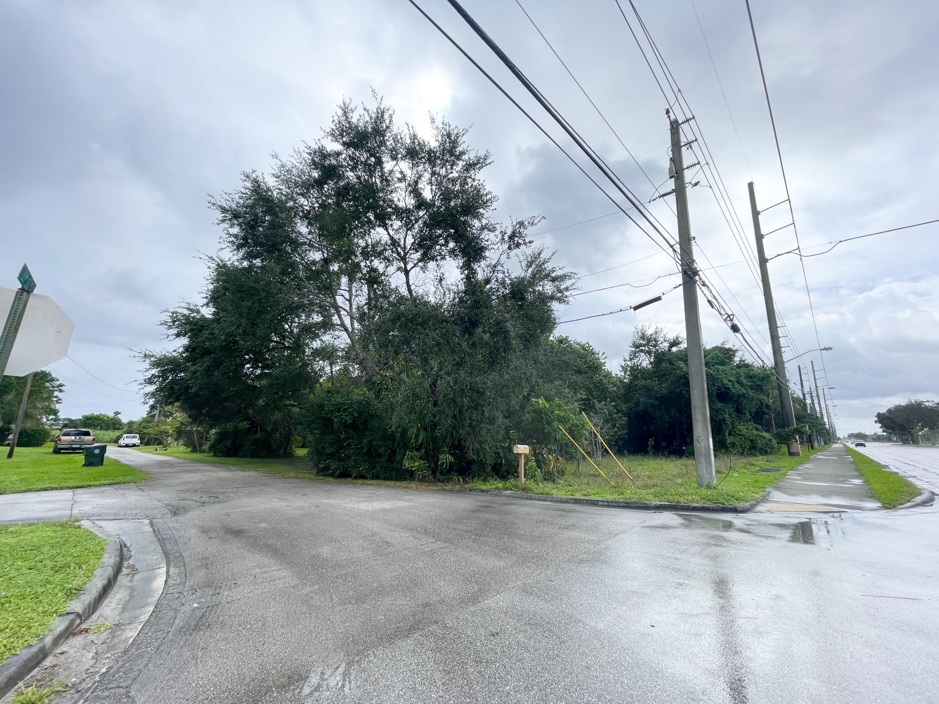 a view of a road with a play ground