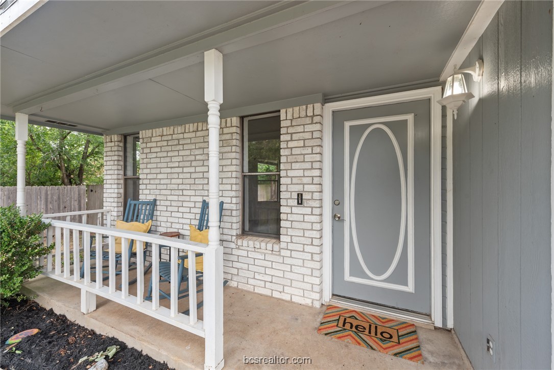 a view of a door and a porch