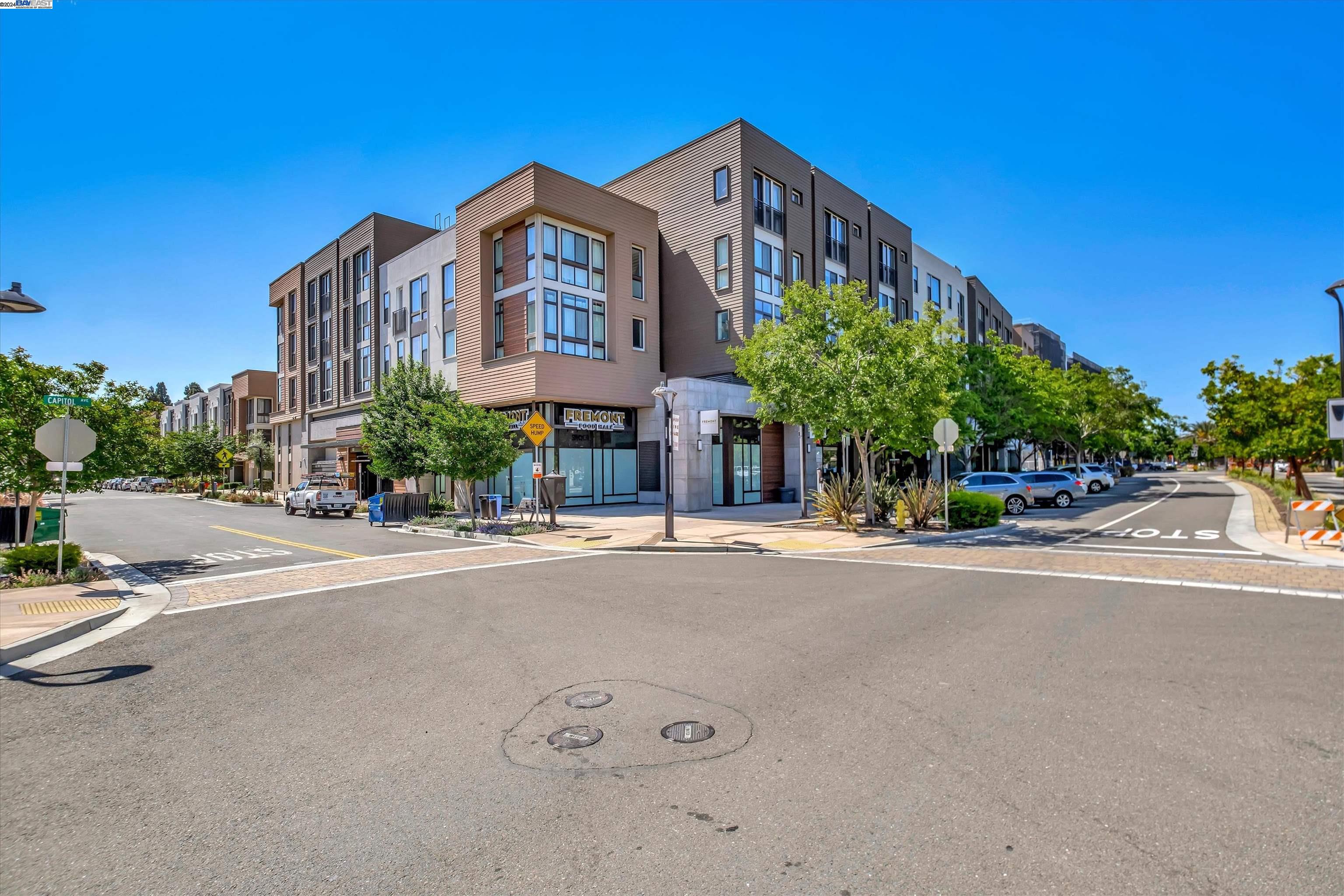 front view of a building with a street view