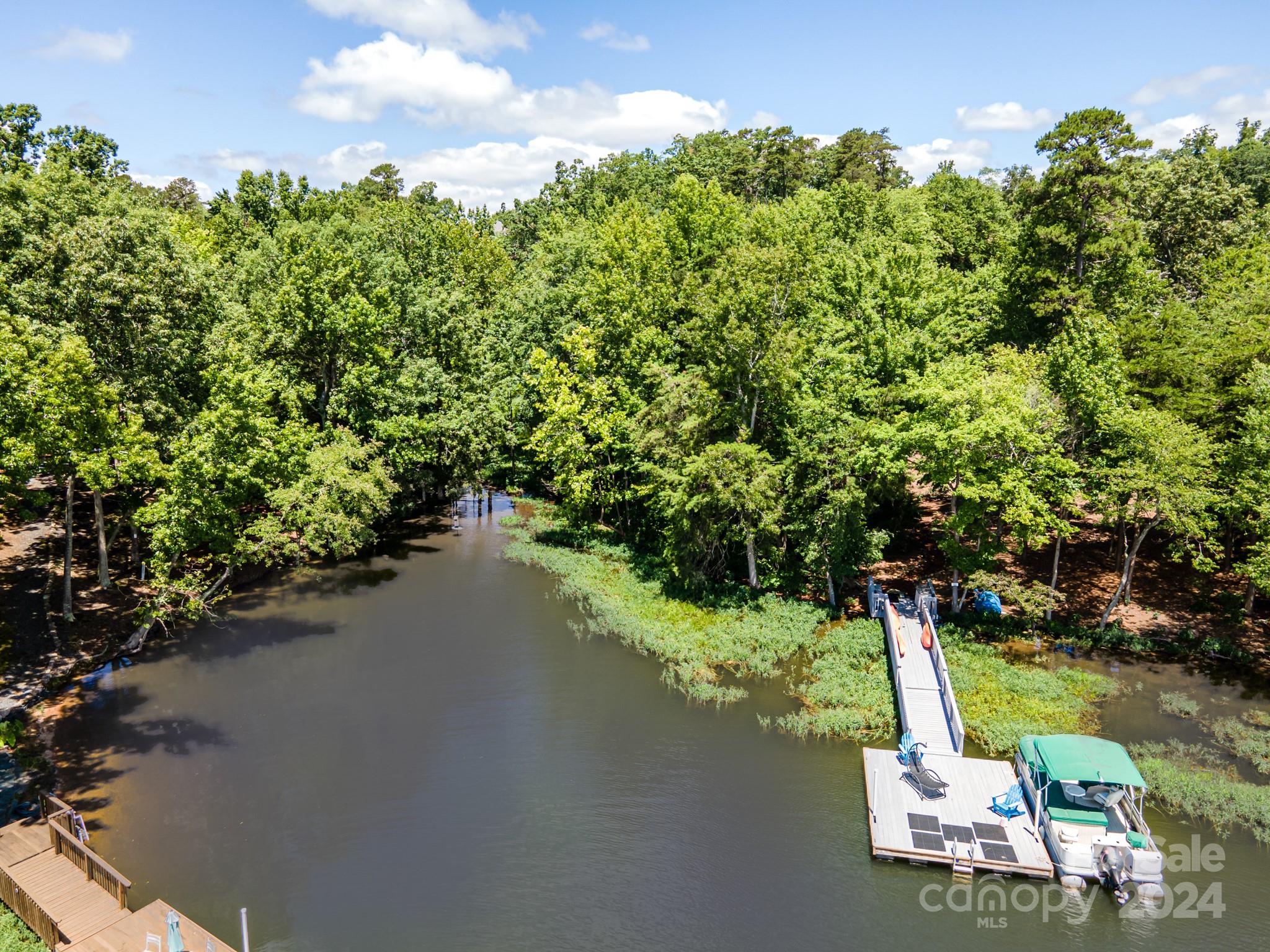 a view of a lake with a park