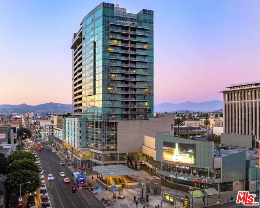 a city view with tall buildings