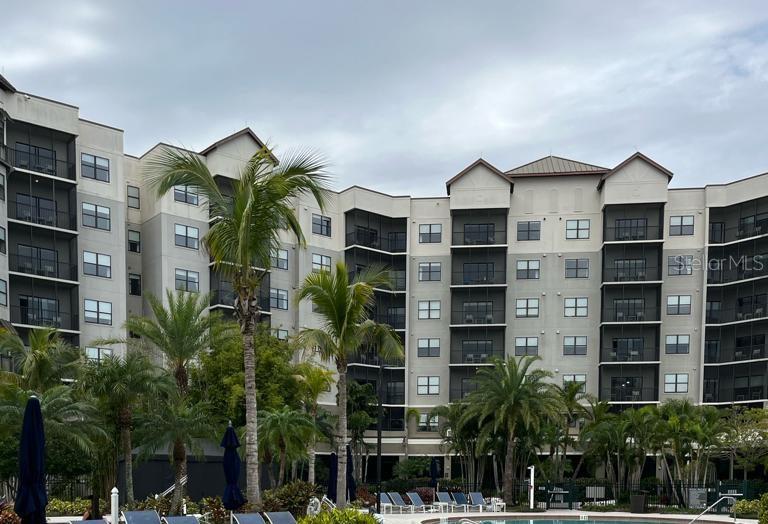 a view of a buildings in the background