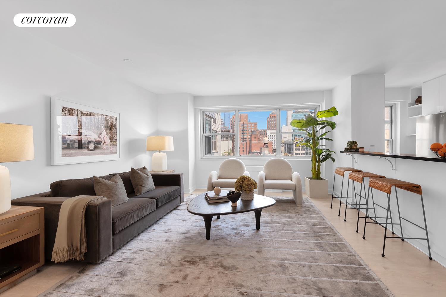 a living room with furniture and a rug