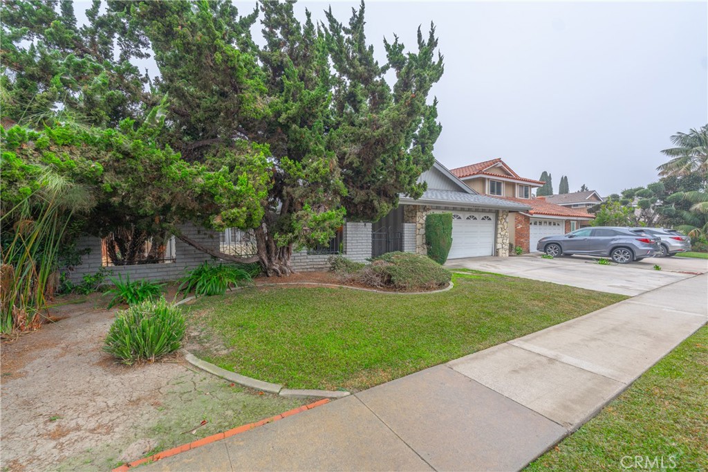 a front view of a house with a garden and plants