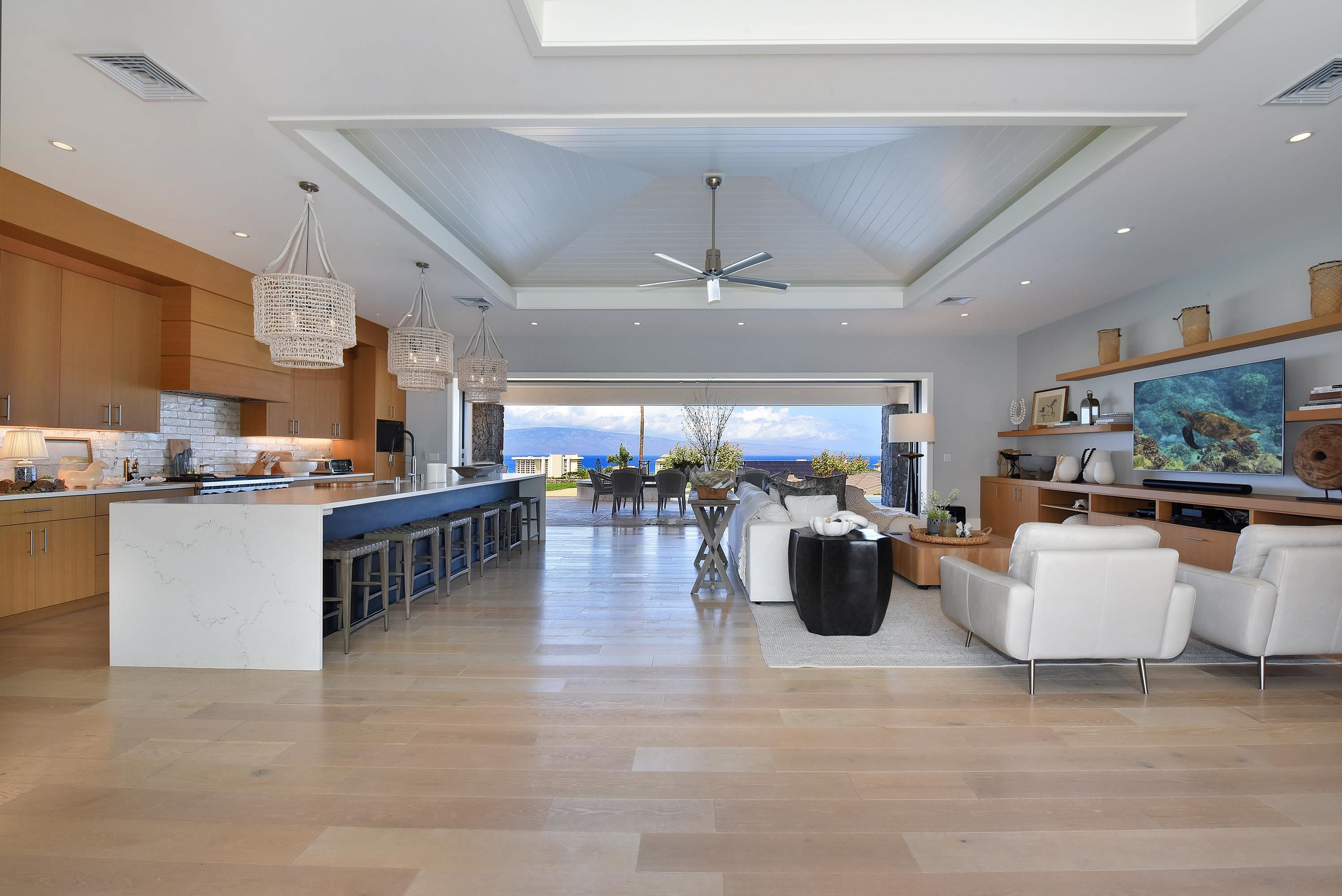 a kitchen with lots of counter top space