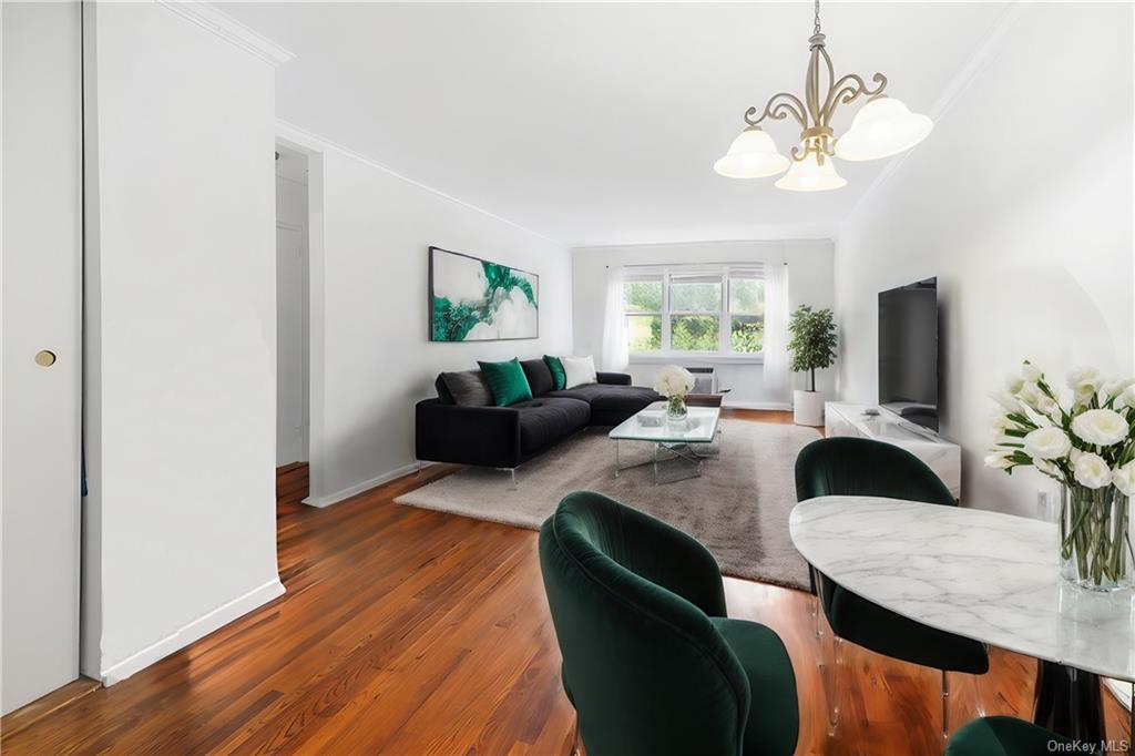 a living room with furniture potted plant and a window