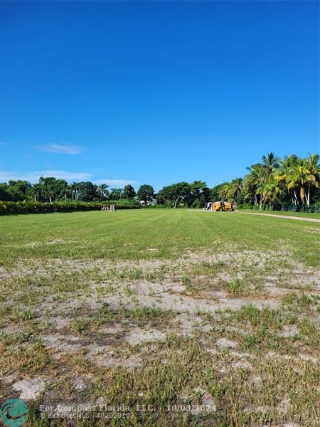 a view of a field with an ocean