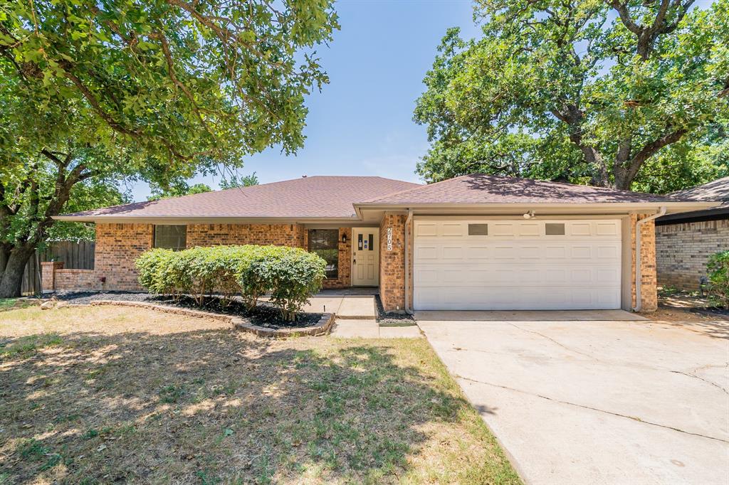 front view of a house with a patio