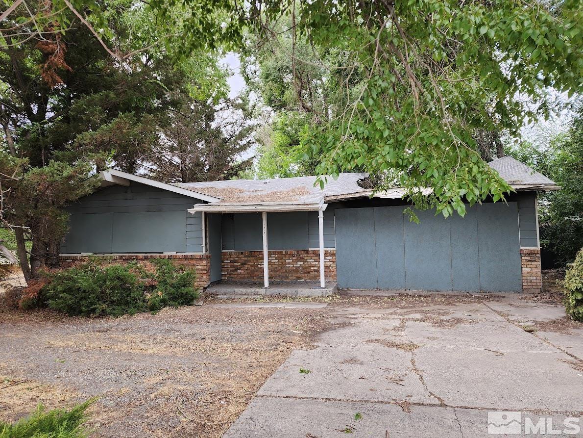 a backyard of a house with plants and trees