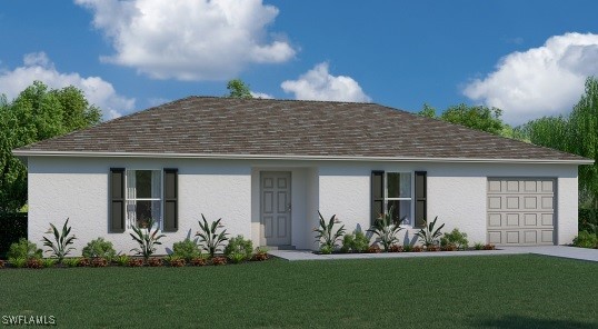 a front view of a house with a garden and yard