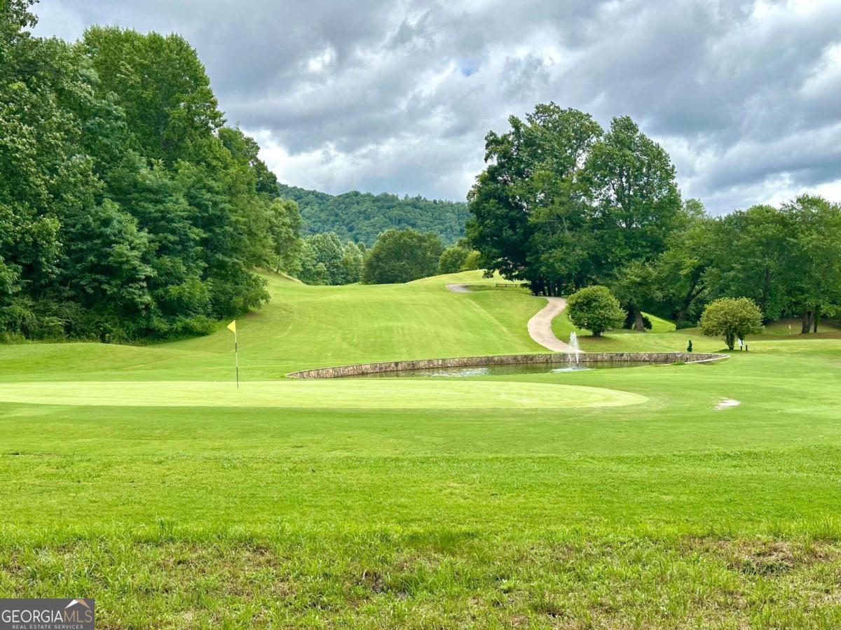 a view of a golf course with a lake