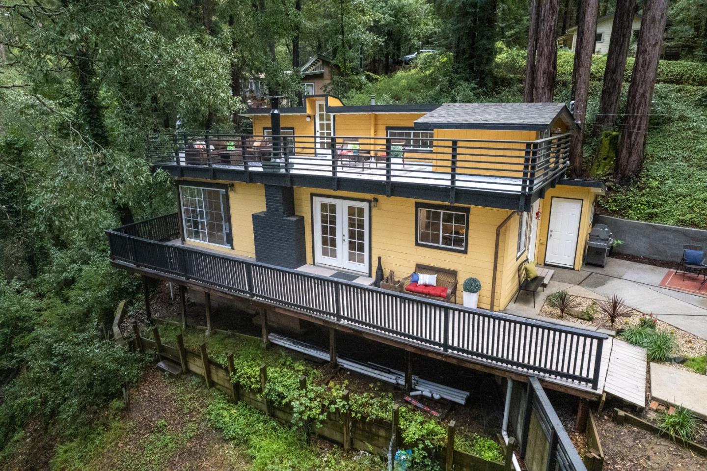 a balcony view with a garden space