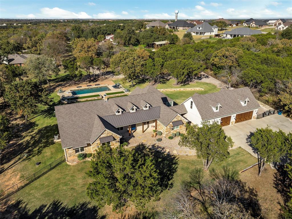 an aerial view of residential houses with outdoor space