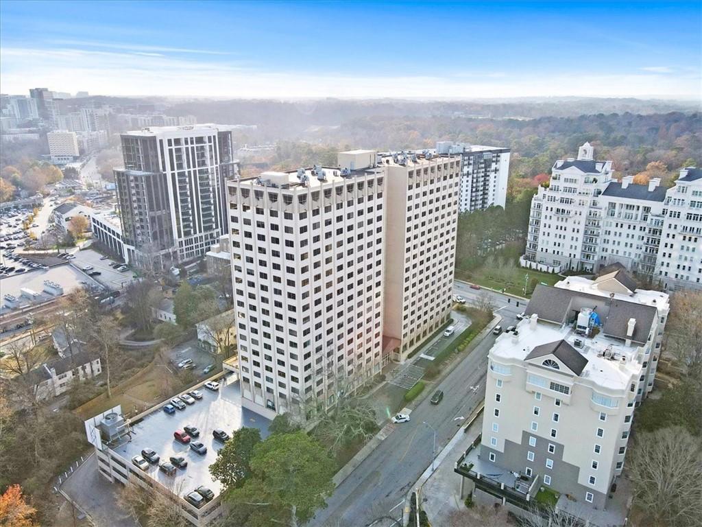 a view of a city with tall buildings