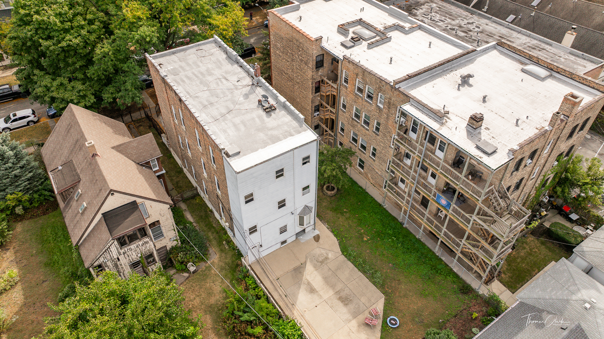 an aerial view of a house