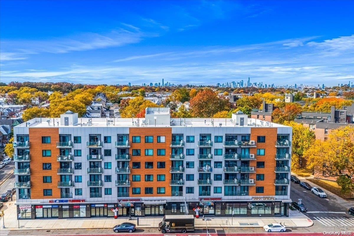 a view of a building with a city view