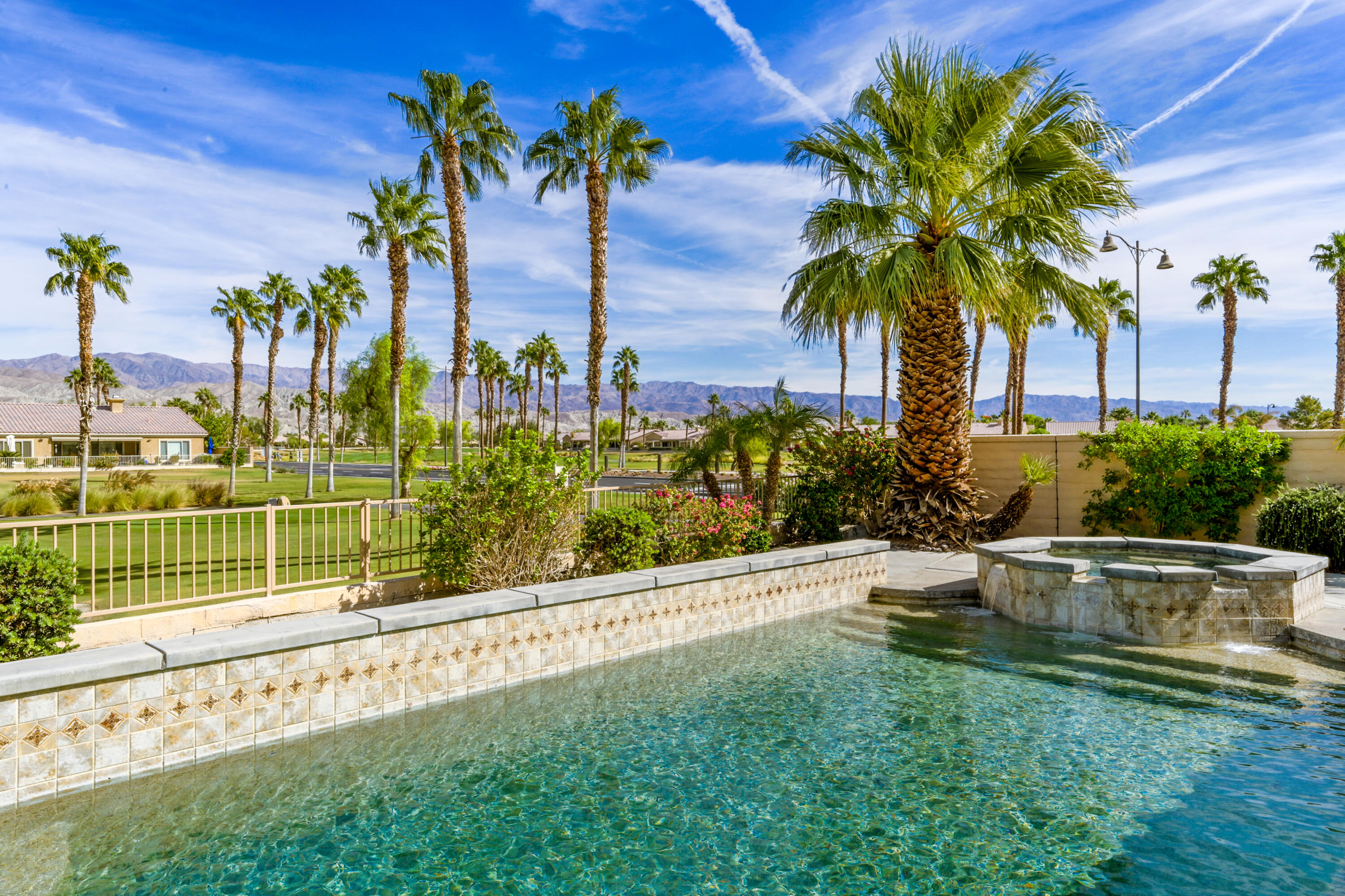 a view of a backyard with palm trees