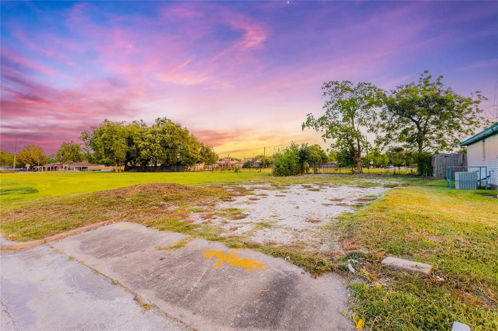 a view of a yard with an ocean