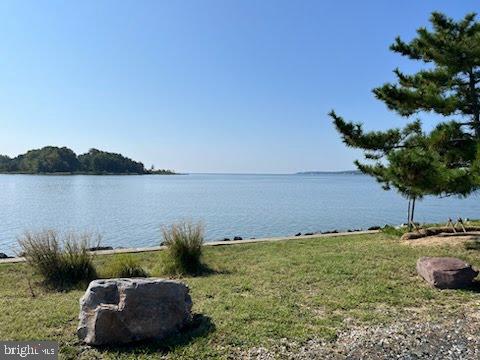 a view of a lake with a yard