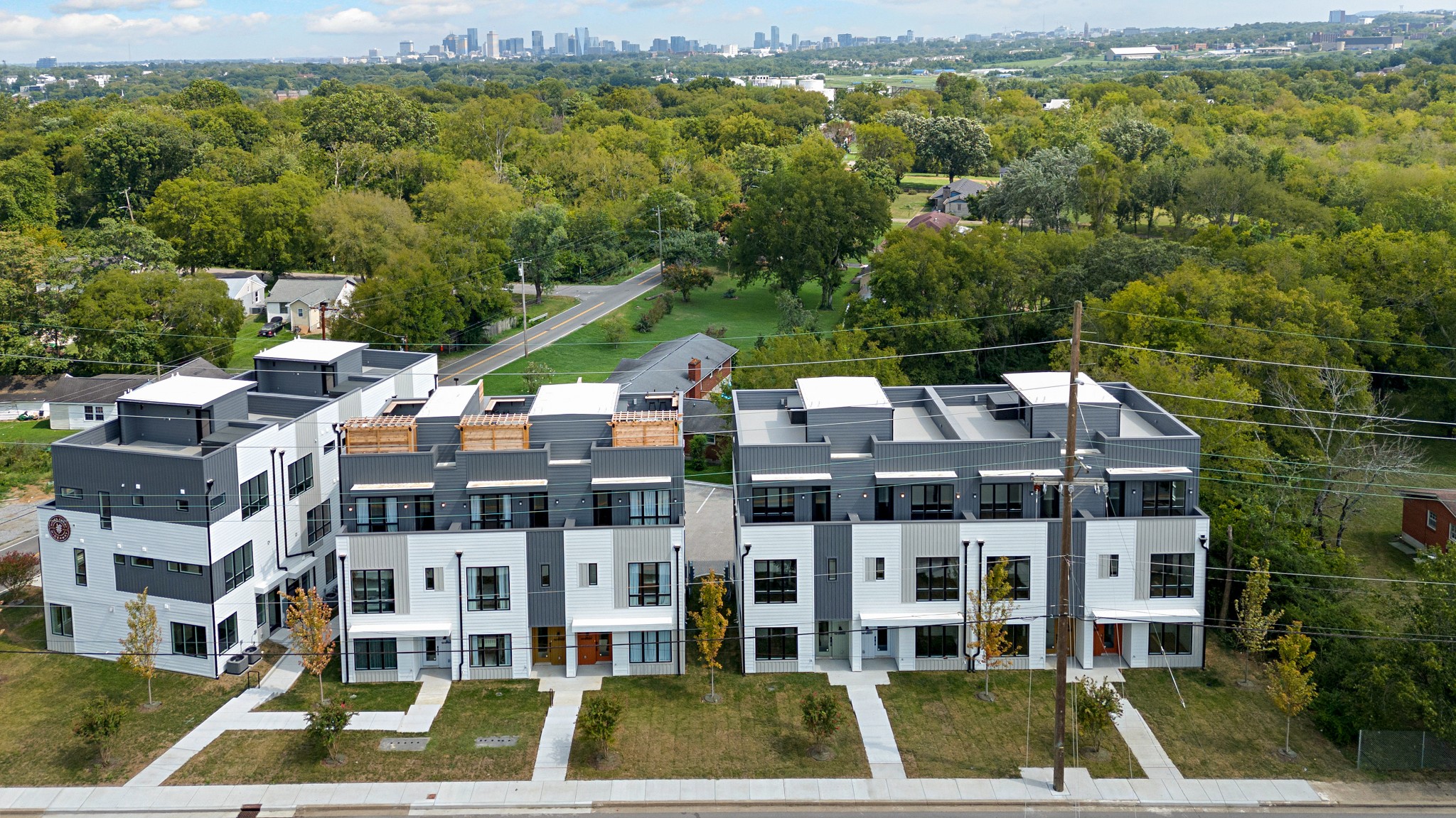 an aerial view of multiple houses