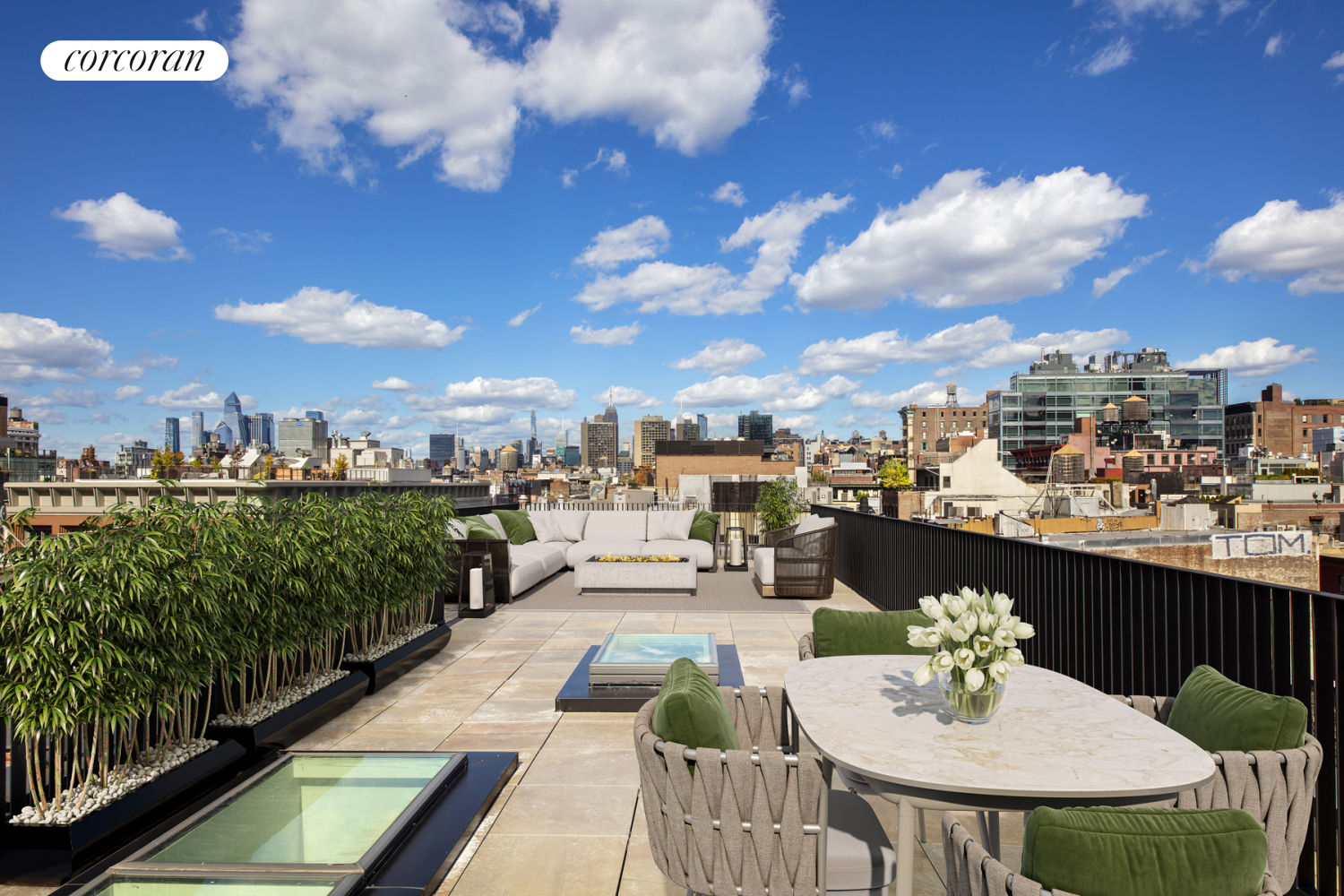 a terrace with outdoor seating