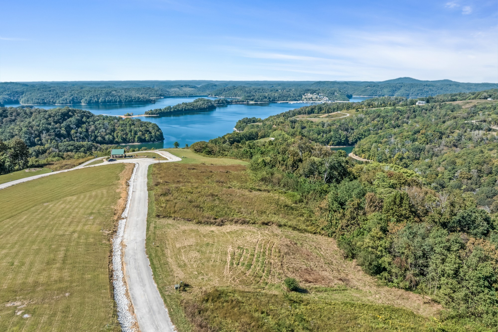 a view of a lake from a mountain