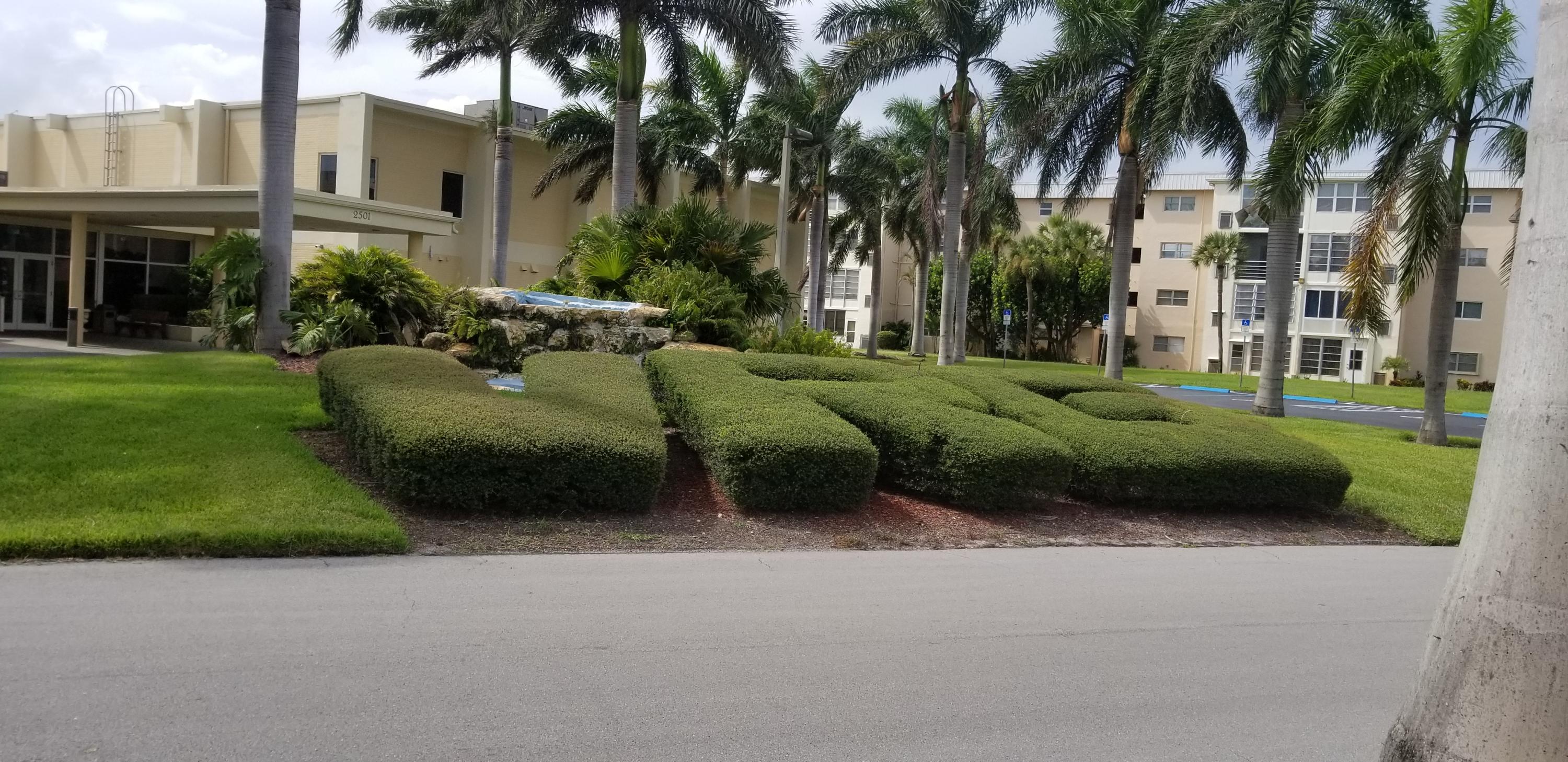 a view of a house with a yard and palm trees