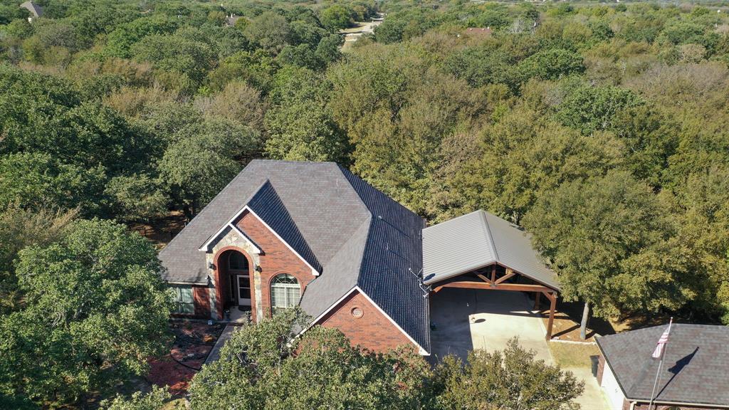 an aerial view of a house