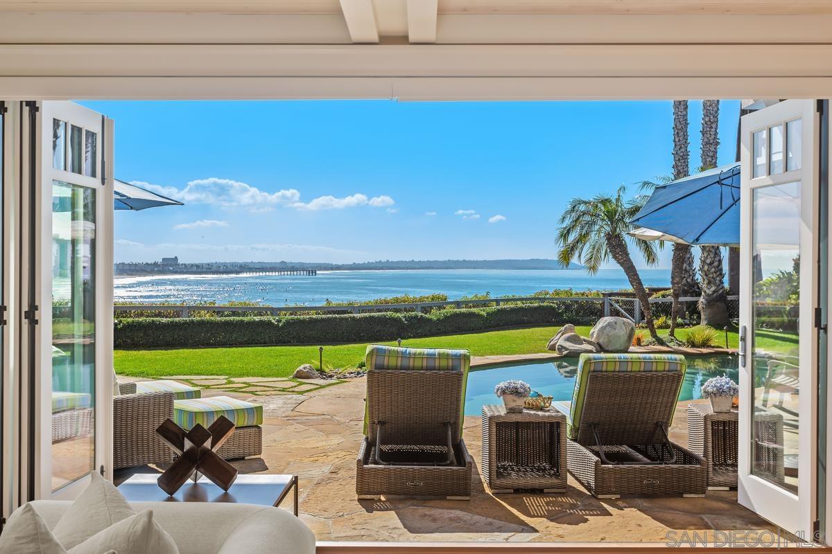 a view of a terrace with furniture