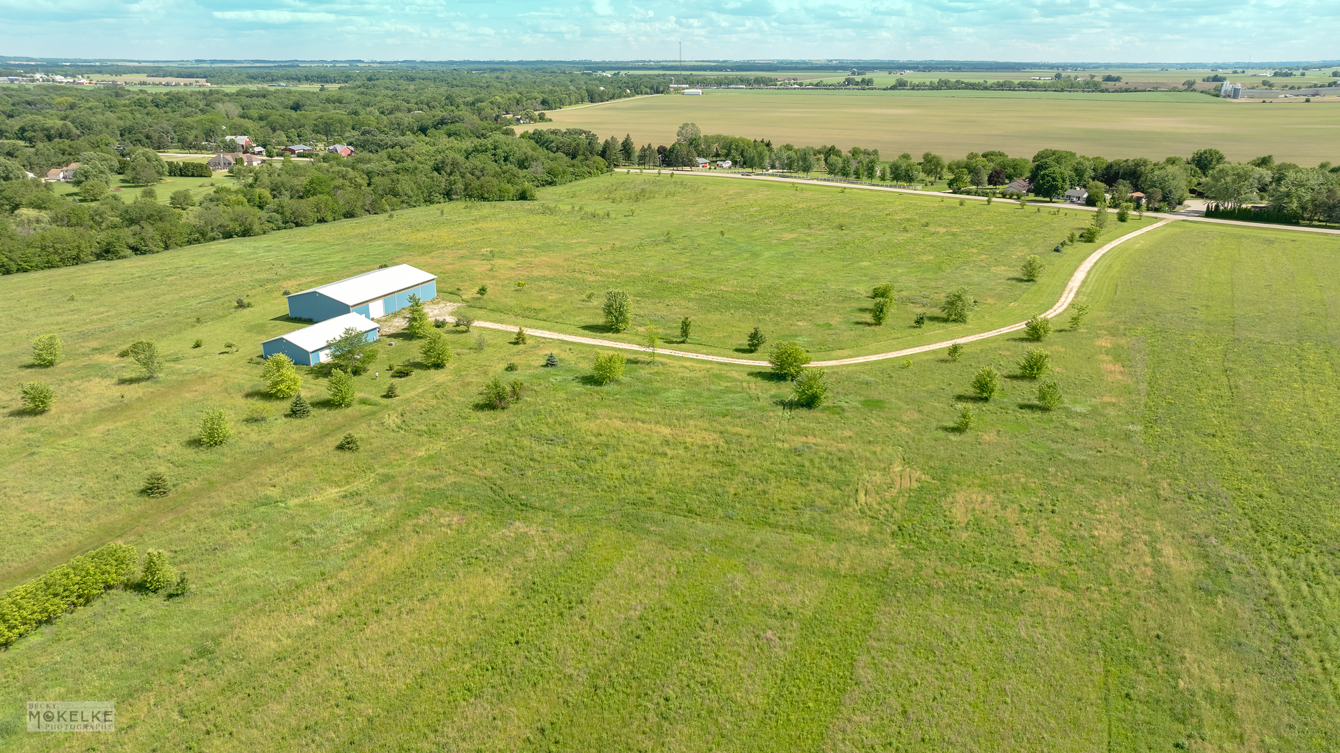 a view of a field with an ocean