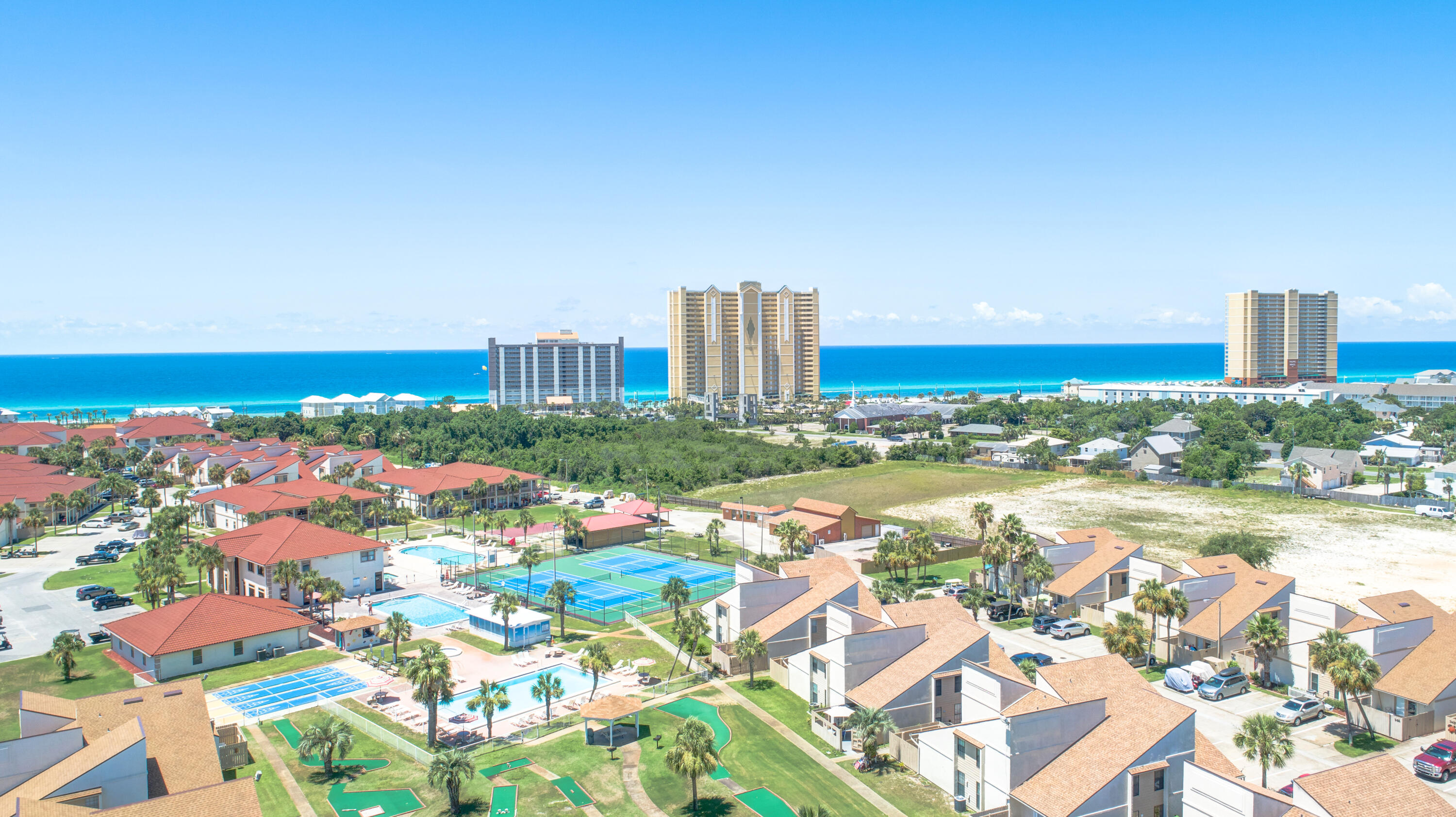 a view of a city with tall buildings