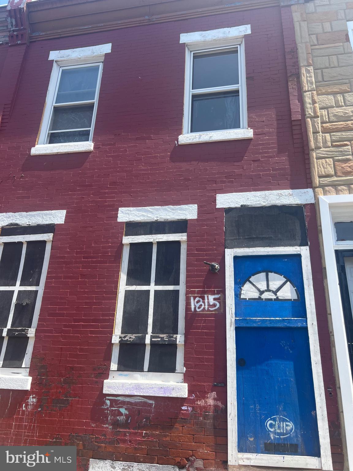 a front view of a building with a window